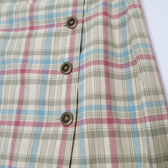 🥑2/$100🥑Vintage %100 Cotton Tan Blue Pink Plaid Y2K/ 90s Wrap Skirt - Picture 4 of 16
